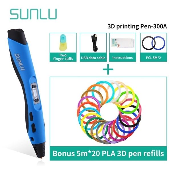 Sunlu 3d caneta sl-300a com cabo de dados USB PLA / ABS / PCL Filamento 3D caneta de impressão como presente de aniversário para crianças Explore Brains Tools 201214
