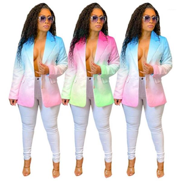 

women gradient suits fashion trend long sleeve cardigan lapel button blazers spring female occident v-neck casual with pockets suits coats, White;black