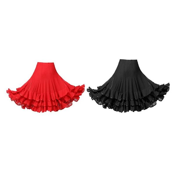 

stage wear flamenco waltz latin dance big swing skirt tulle modern tango practice dress, Black;red