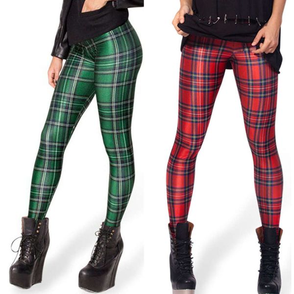 

star digital printing plaid stretch pants leggings, Black