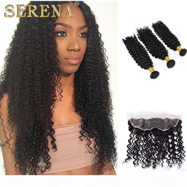 

8a brazilian loose deep wave human hair with lace frontal closure 13x4 ear to ear loose wave curly hair bundles with lace frontal, Black;brown