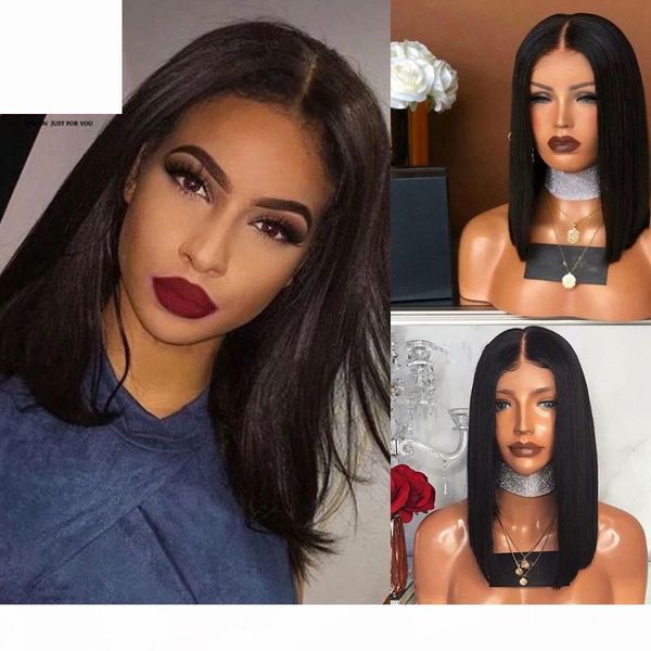 

oley black wig heat resistant 14inch heat resistant middle part short bob glueless synthetic lace front wig for black women
