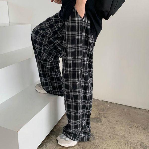 

plaid pants women casual chic oversize 3xl loose wide leg trousers new retro teens harajuku hip-hop all-match streetwear, Black;white