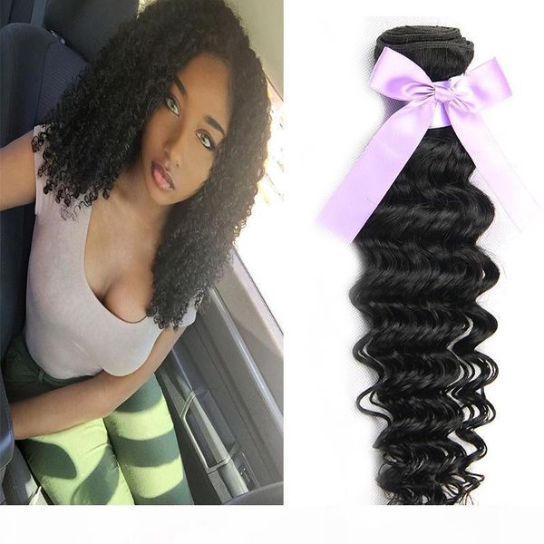 

3 or 4 bundles brazilian deep wave virgin human hair weaves unprocessed peruvian malaysian indian cambodian brazillian curly hair extensions, Black