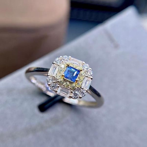 

natural and real sapphire ring 925 sterling silver for the party, Golden;silver