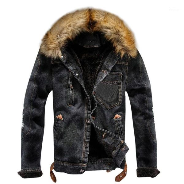 

men's autumn winter pocket button rinsing flick denim hooded jacket coat brand clothing casual mens coat homme 12.251, Black