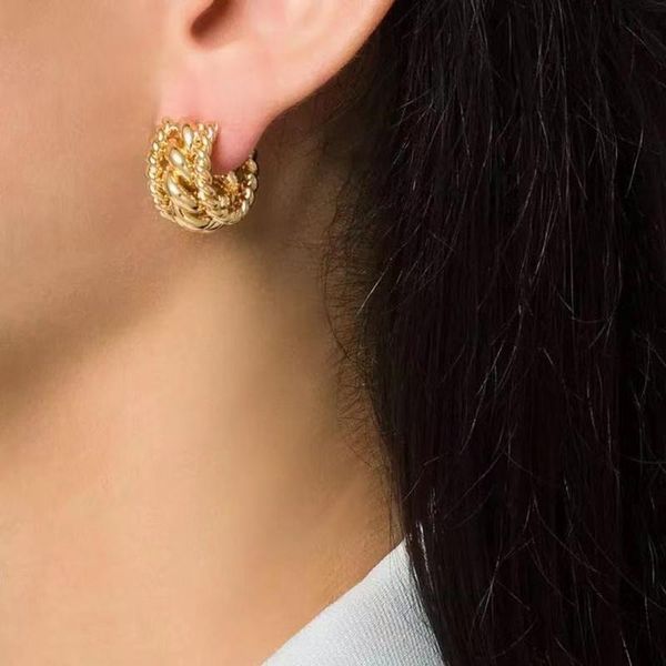 

aensoa ins gold color brass hoop huggies earrings small circle hoops c shape twist statement earrings women unique metal jewelry, Golden;silver