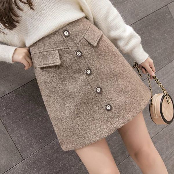 

autumn 2021 new single-breasted tweed women high skirt with elegant lady woolen skirts y399 dsu9, Black