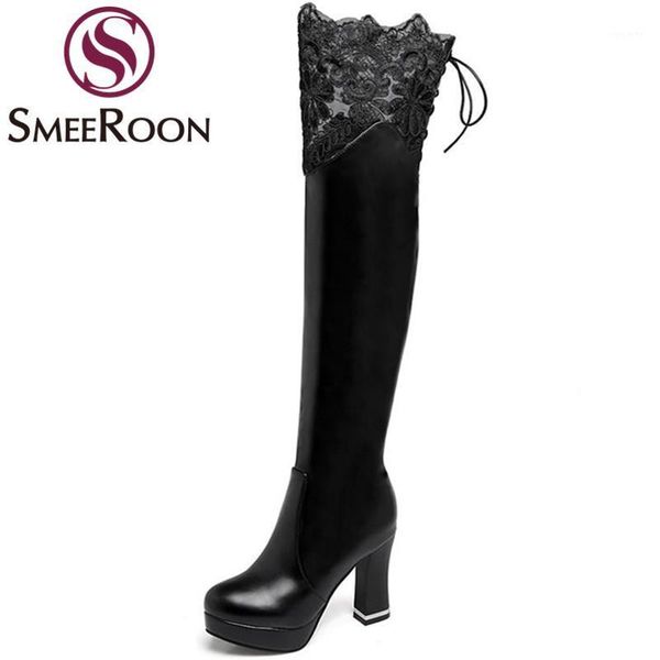 

smeeroon 2020 popular over the knee boots for women zipper high heels thigh high boots warm winter prom shoes woman1, Black