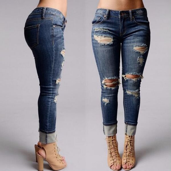 

women ripped jeans blue long skinny pants new design summer hole tight trousers jeans women middle-waisted fashion frame denim