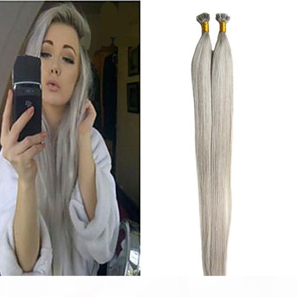 

silver grey hair extensions flat tip human hair extensions 1.0g s straight loop micro ring human hair extensions micro bead 100g pack, Black