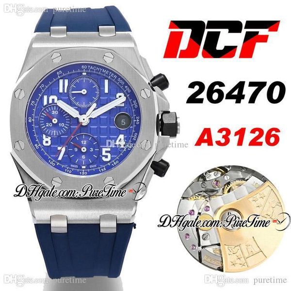 

dcf 26470 cal a3126 automatic chronograph mens watch blue textured dial white number rubber strap super edition watches ptpa 2021 puretime a, Slivery;brown
