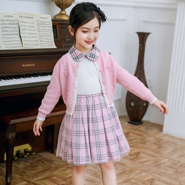 

2020 suit girls spring and sweater autumn new two piece baby cardigan princs skirt little girl drs, Red;yellow