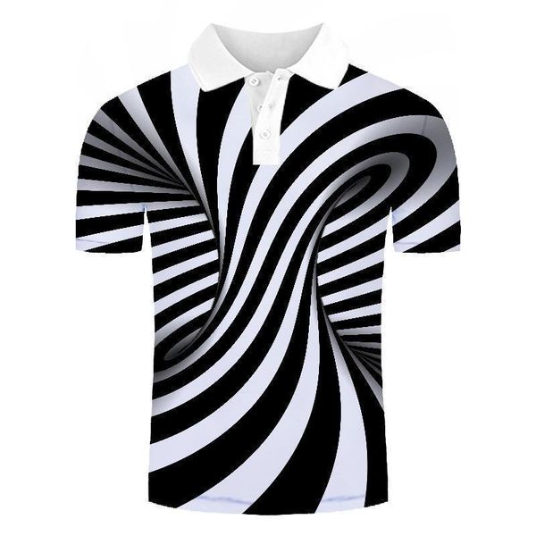 

2021 new polo shirt men casual shirt fashion black and white stripes 3d printing short sleeve shirt polo manga larga plus-size, White;black