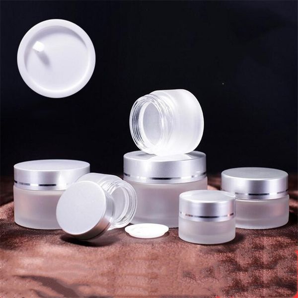 

cosmetic 10g/20g/30g empty frosted sample cream jar container glass round pot screw cap lid bottle
