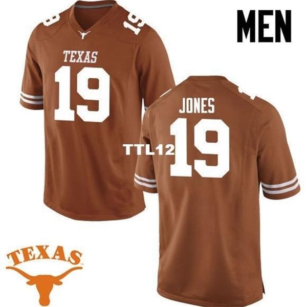 

3740 texas longhorns brandon jones #19 real full embroidery college jersey size s-4xl or custom any name or number jersey, Black