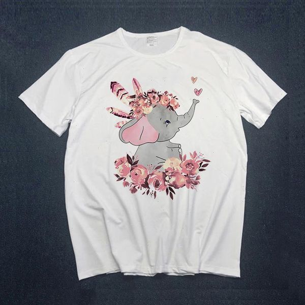 

women 2021 summer short sleeve floral elephant fashion print lady t shirts t shirt ladies womens graphic female tees, White