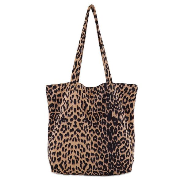 

trong leopard tote bag cotton fabric purse women shopping bag printing shoulder large capacity casual book bags