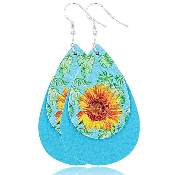 

sunflower printed faux leather teardrop earrings colorful layered flower pattern water drop earrings crea wmtprz yycolor