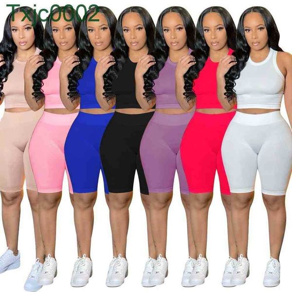 

summer women tracksuits designer short set outfits two pieces set jogger suits vest shorts solid color plus size sweatsuit, White
