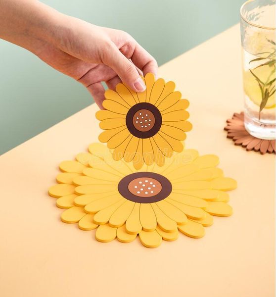 

new thick sunflower 10/15.5/19.5cm pvc dish coffee tea cup bowl heat proof anti slip modern concise table mat pad
