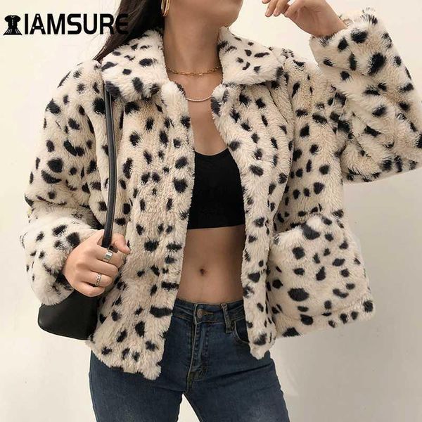 

iamsure leopard coats artificial fur teddy coat luxury winter warm plush jacket fashion 2020 new women's outwear, Black