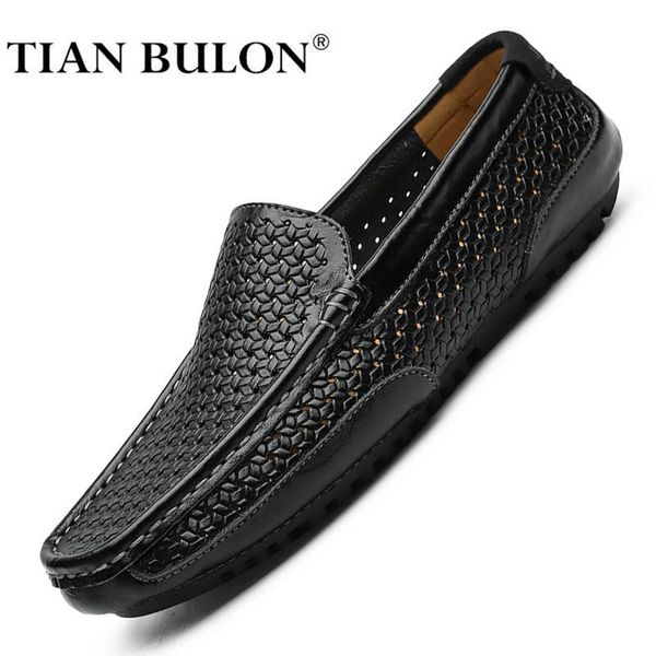 

summer men shoes casual 2020 genuine leather mens loafers moccasins italian breathable slip on boat shoes plus size, Black