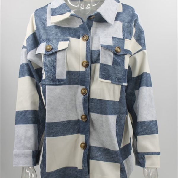 

2021 new womens chic baggy plaid wool blend shirt jackets outwear relaxed woolen coats streetwear, Black