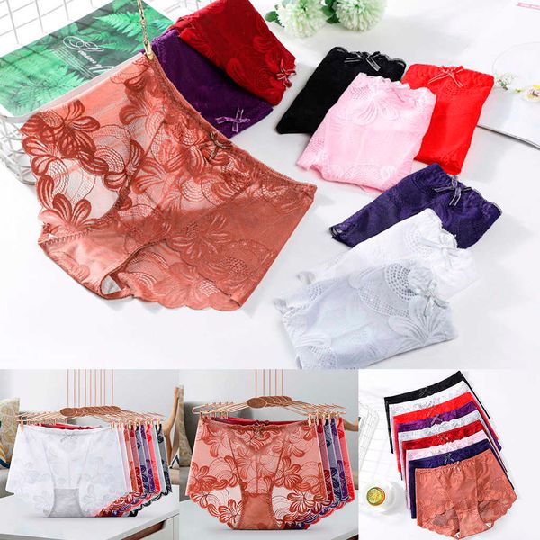 

plus size cotton underwear women's panties comfort under floral lace briefs for woman low-rise pantys intimates #w3, Black;pink