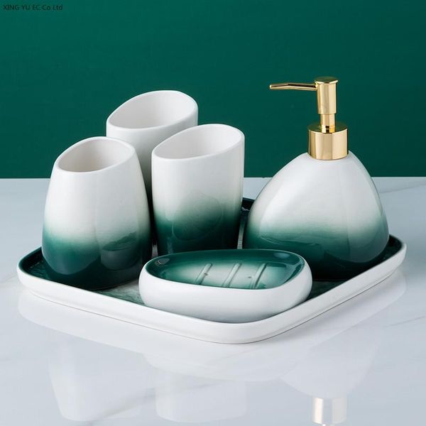 

bath accessory set gradient green bathroom decoration accessories ceramic toothbrush holder toothpaste dispenser with tray supplies