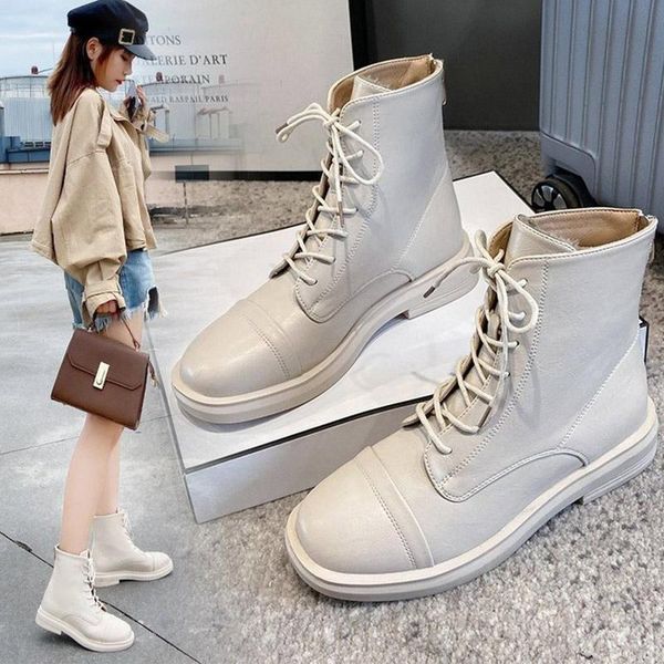 

women lace up ankle boots laides winter plush sewing pu leather fashion shoes female cone heels casual boots woman zipper shoe, Black
