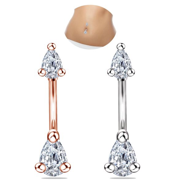 

2019 new jewelry piercing short style water drop zircon navel nail new body piercing navel ring qcimj, Silver