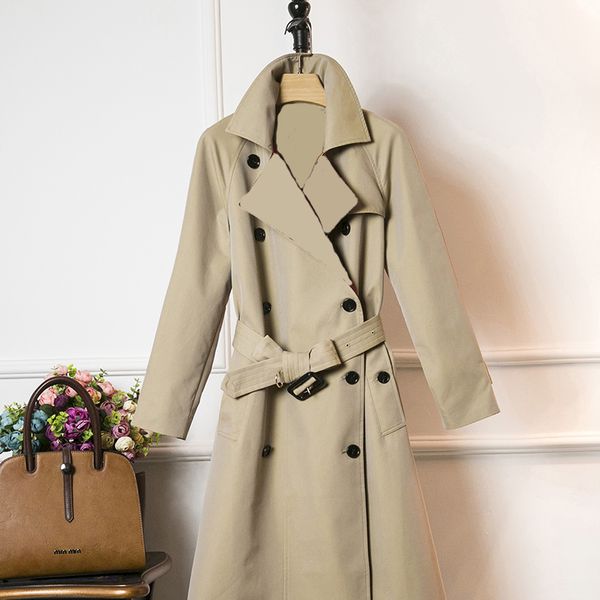 

women's trench coats long classic windbreaker waterproof british high-end english style autumn winter gabadian solid color size coat j7, Tan;black