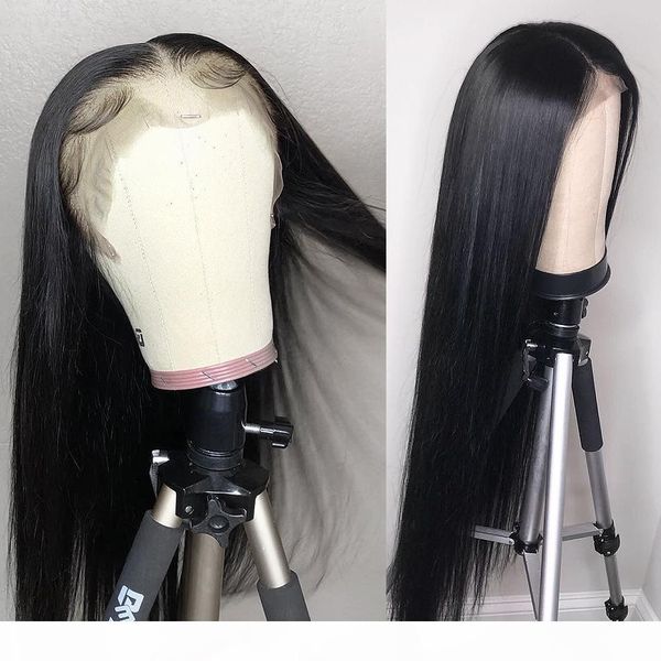 

4x4 lace front human hair wigs pre plucked with baby hair for black woman straight virgin brazilian 4x4 lace closure wig bleached knots, Black;brown