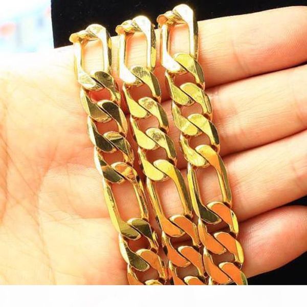 

heavy wide 12mm 18k solid gold filled men's bracelet + necklace 23.6" chain set birthday gift, Silver