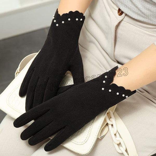 

fashion windproof touch screen gloves women winter full finger hand warmer suede glove female driving keep warm mittens, Blue;gray