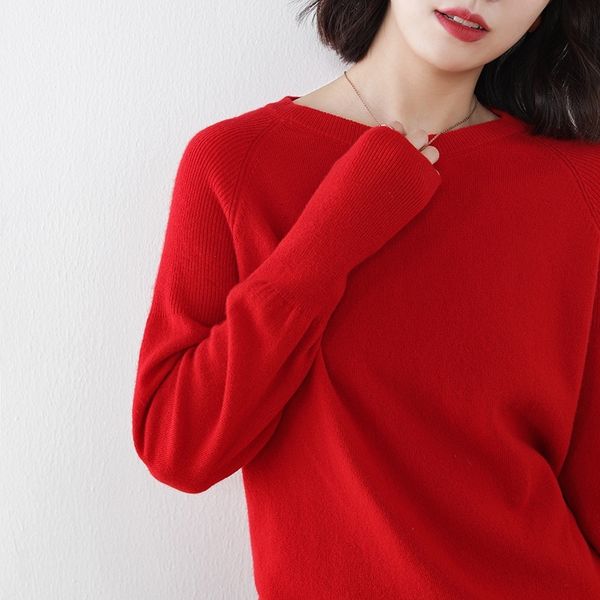 

2021 new women sweater 100% pure wool knitting jumpers long sleeve oneck pullovers female 4colors woolen clothes 9fz0, White;black