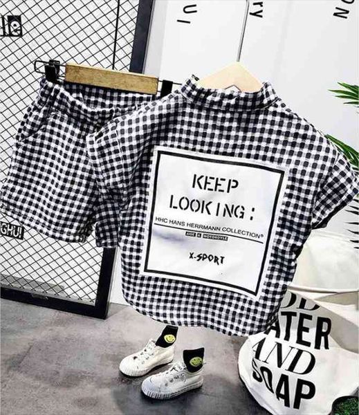 

fashion baby boys clothes set short sleeve shirt plaid suit for boys children clothing cotton costume for kids suits, White
