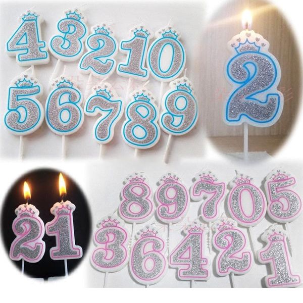 

creative silver pink/blue crown birthday candles digital 0-9 smoke-candles cake for children gifts birthday de bbyuxb