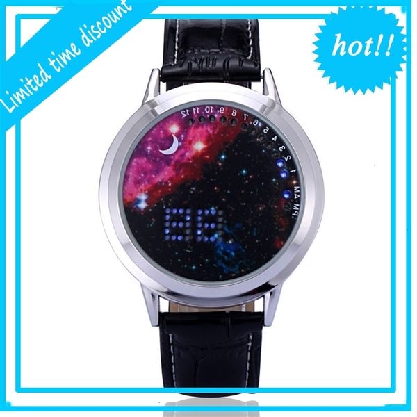 

2021 led screen dynamic romantic star fashion men and women students belt touch watch, Slivery;brown