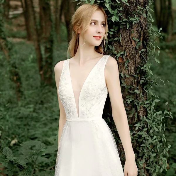 

2021 new bride dressed as a novice robe cleavage on v simple french split thin n6l4, Blue;red