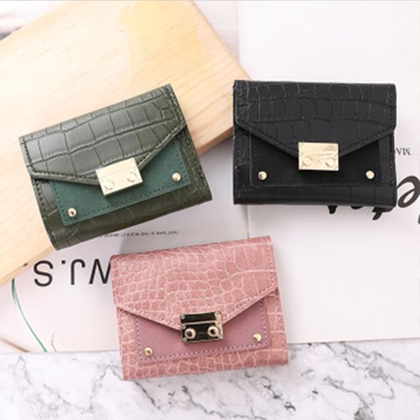 

hbp short wallet female 2021 new fashion buckle small crocodile women designers coin purse card bag europe and america style wholesale, Red;black