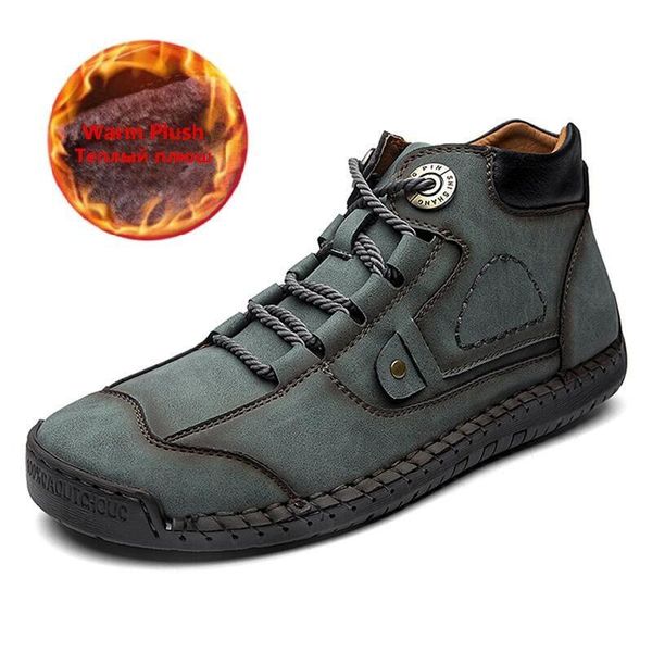 

outdoor 2020 winter men's boots comfortable men ankle boots thick plush warm snow leather autumn man motorcycle 48, Black