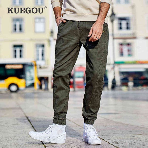 KUEGOU 100 % Baumwolle, Armeegrün, Herren-Freizeithose, Strahl-Fußlatz-Overall, Herbst-Winter-Freizeitmode, Korea-Ausgabe, schlank, UK-0948 H1223