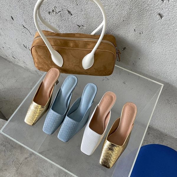 

2021new style women shoes pu squaretoe mules shoes non slip high heels summer slippers slides chausson femme party lady #xz7v, Black