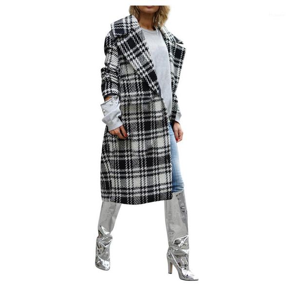 

women open front printed plaid cardigan suit long sleeve streetwear blouse coat fashion winter women coat winter warm1, Black