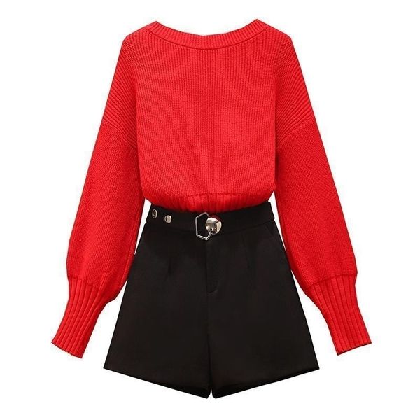 

2021 winter fashion defines red around the neck + wool shorts two women's suit pieces y447 r9li, Gray
