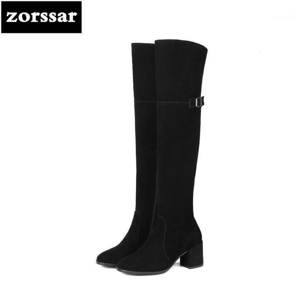 

boots {zorssar} 2021 winter fur female snow fashion knee high suede leather women over the heels1, Black
