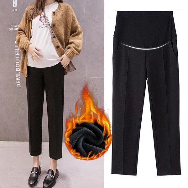 

maternity bottoms 2021 winter warm /thin pants for pregnant women velvet thickened underpants pregnancy clothes clothing1, White