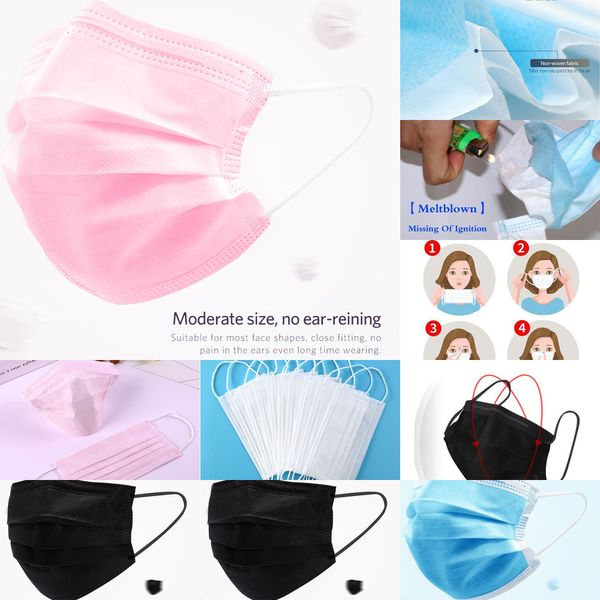 

blue black masks disposable white pink face mask elastic ear loop 3 ply breathable anti du ou0w